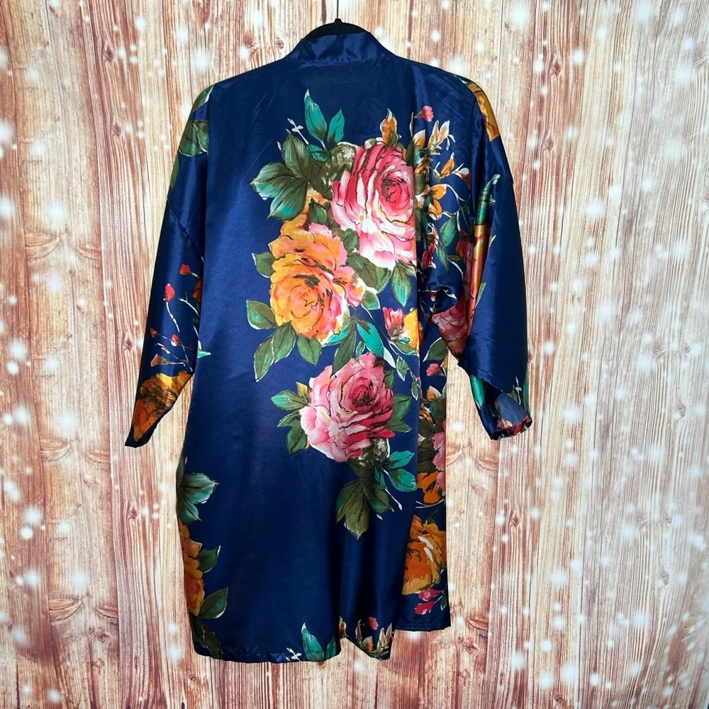 Kimono Robe Large or OS with Tie Sash Navy